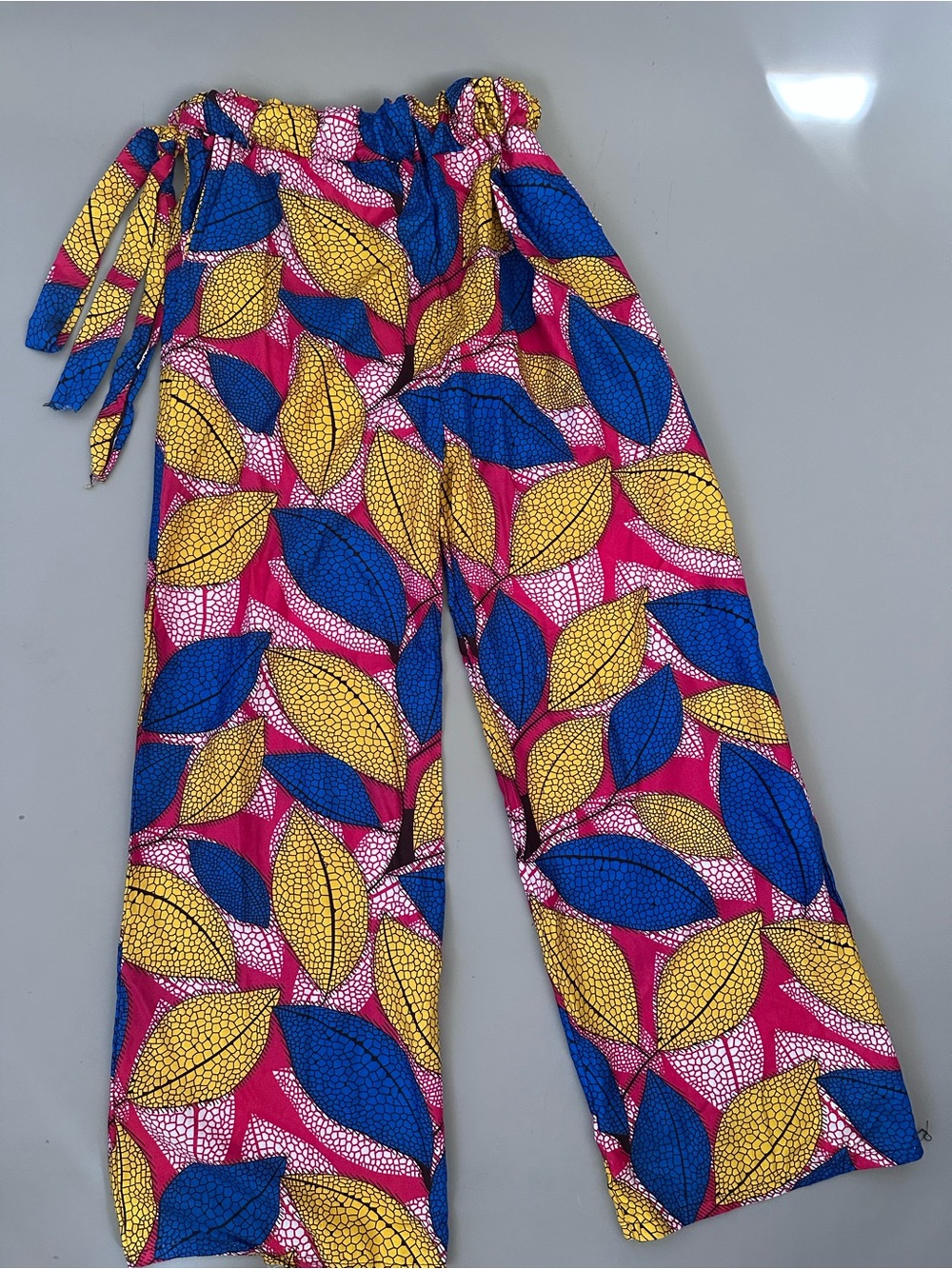 Vibrant Handmade Pink Wide-Leg Leaf Print Pants